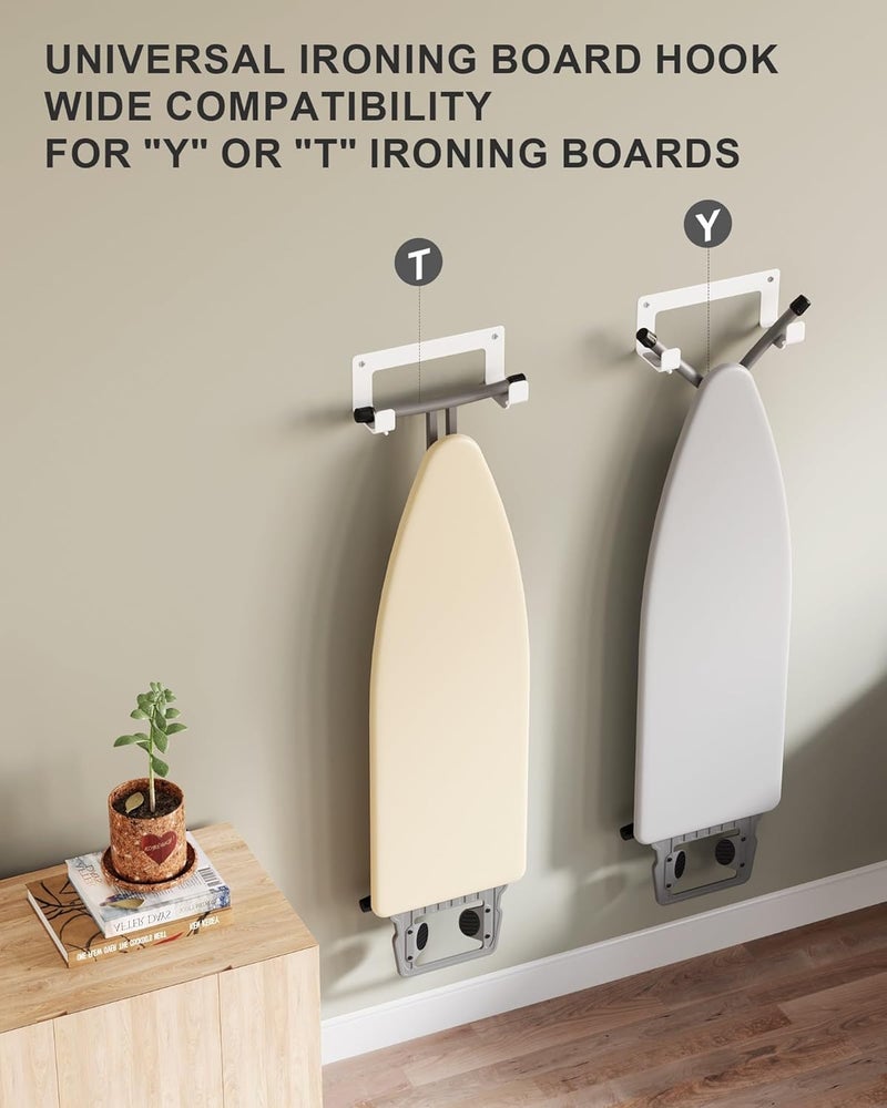 MUSVOH Ironing Board Holder Wall Mount Stainless Steel, Y T Leg Ironing Board Hanger Wall Mount for Laundry Room, Iron Board Hooks for Wall Heavy Duty, White - Image 2